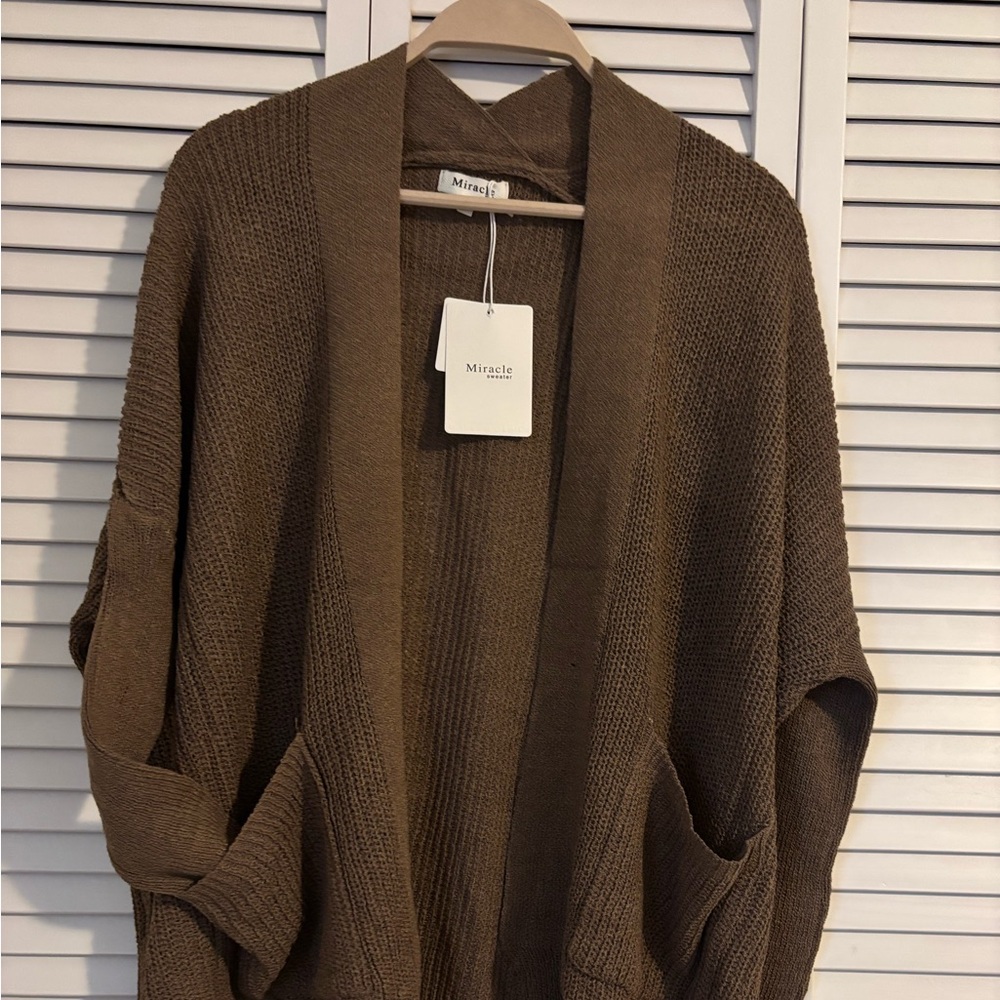 Miracle Brown Open-Front Knit Cardigan